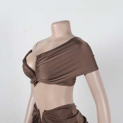 Off Shoulder Crop Top + Low Waist Maxi Skirt Outfits