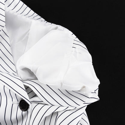 Striped Turn Down Collar Blazer + Split Skirt Sets