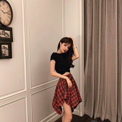 Casual Loose Youth Hip Hop Style Top + Skirt Sets Outfit