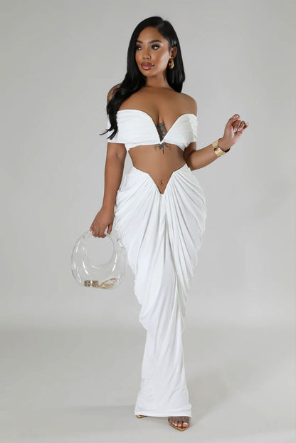 Off Shoulder Crop Top + Low Waist Maxi Skirt Outfits