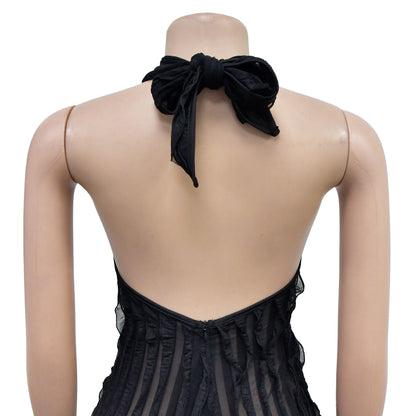Ruffles Deep V-neck Halter Backless Wide Leg Jumpsuits