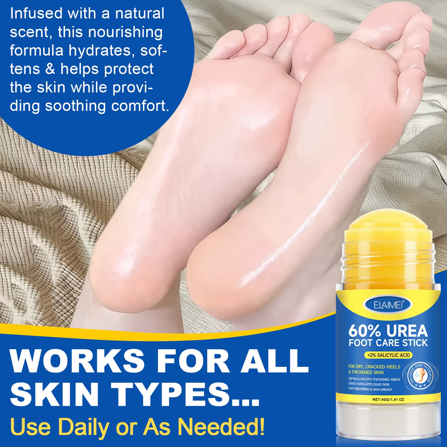 60% Urea 2% Salicylic Acid Foot Stick Cracked Repair Product Exfoliation Dead Skin Removal Softening Moisturize Smooth Skin Care