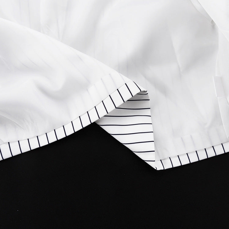 Striped Turn Down Collar Blazer + Split Skirt Sets