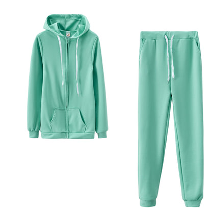 Fashion Trend Solid Color Plus Fleece Sports Color Sweater Two-piece Sets