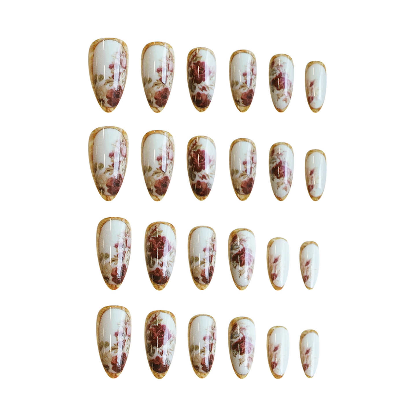 Classical Flower Oil Painting Wearing Armor Gilding Rose Nail Stickers Retro European American Style Artistic Finished Product Fake Nail Tip