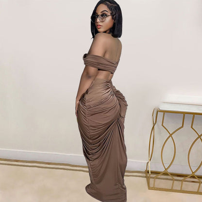 Off Shoulder Crop Top + Low Waist Maxi Skirt Outfits
