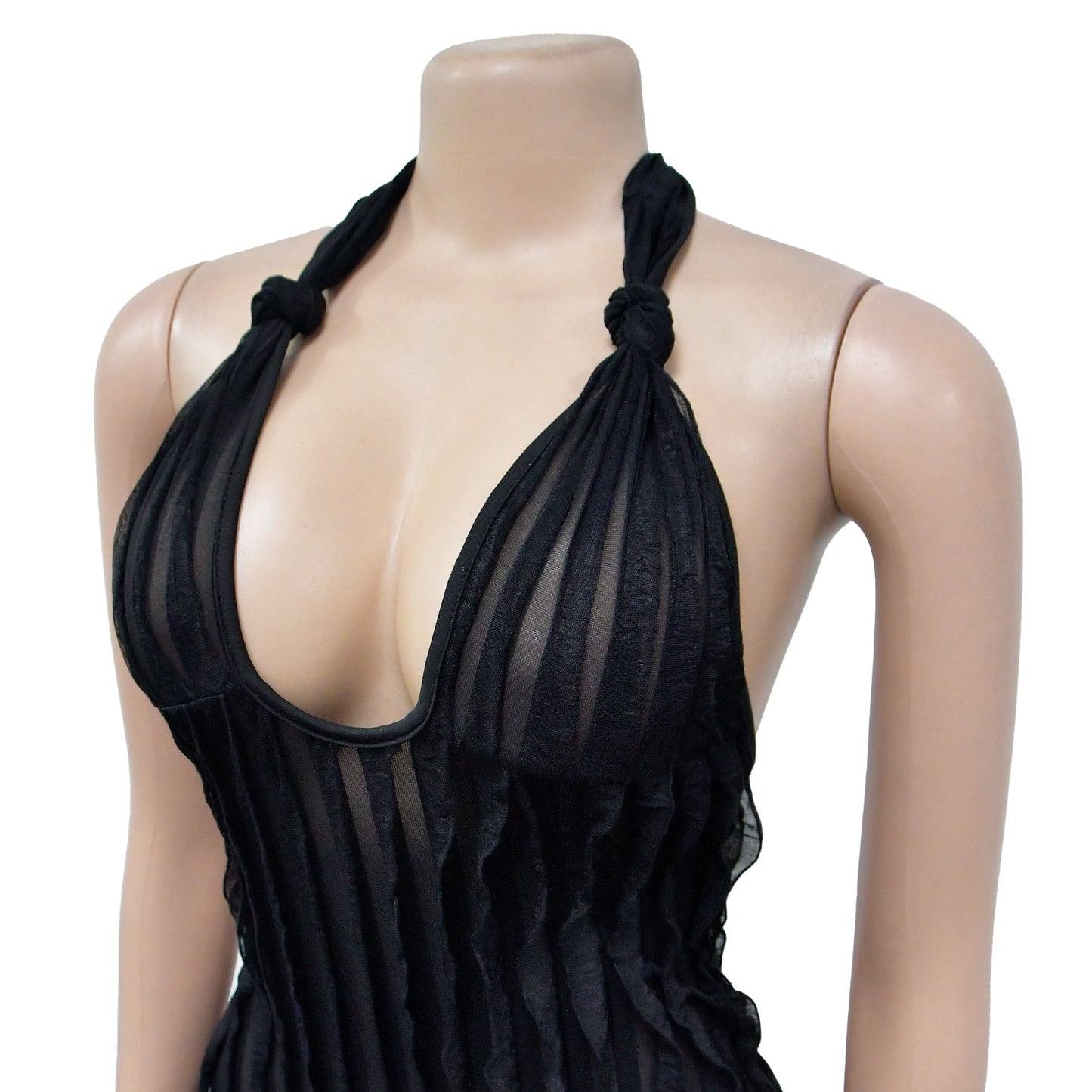 Ruffles Deep V-neck Halter Backless Wide Leg Jumpsuits