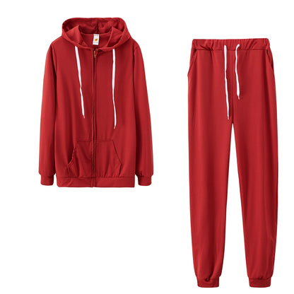 Fashion Trend Solid Color Plus Fleece Sports Color Sweater Two-piece Sets