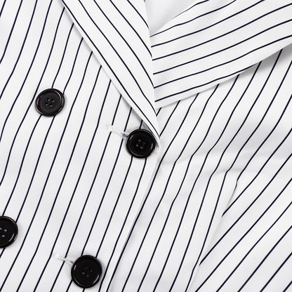 Striped Turn Down Collar Blazer + Split Skirt Sets