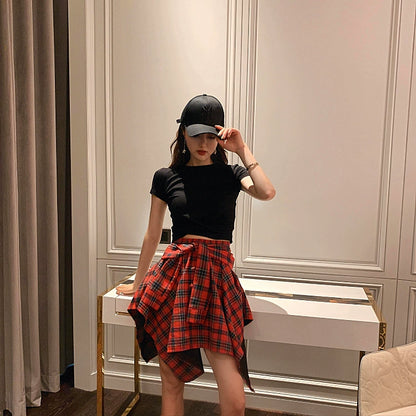 Casual Loose Youth Hip Hop Style Top + Skirt Sets Outfit