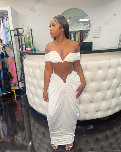 Off Shoulder Crop Top + Low Waist Maxi Skirt Outfits