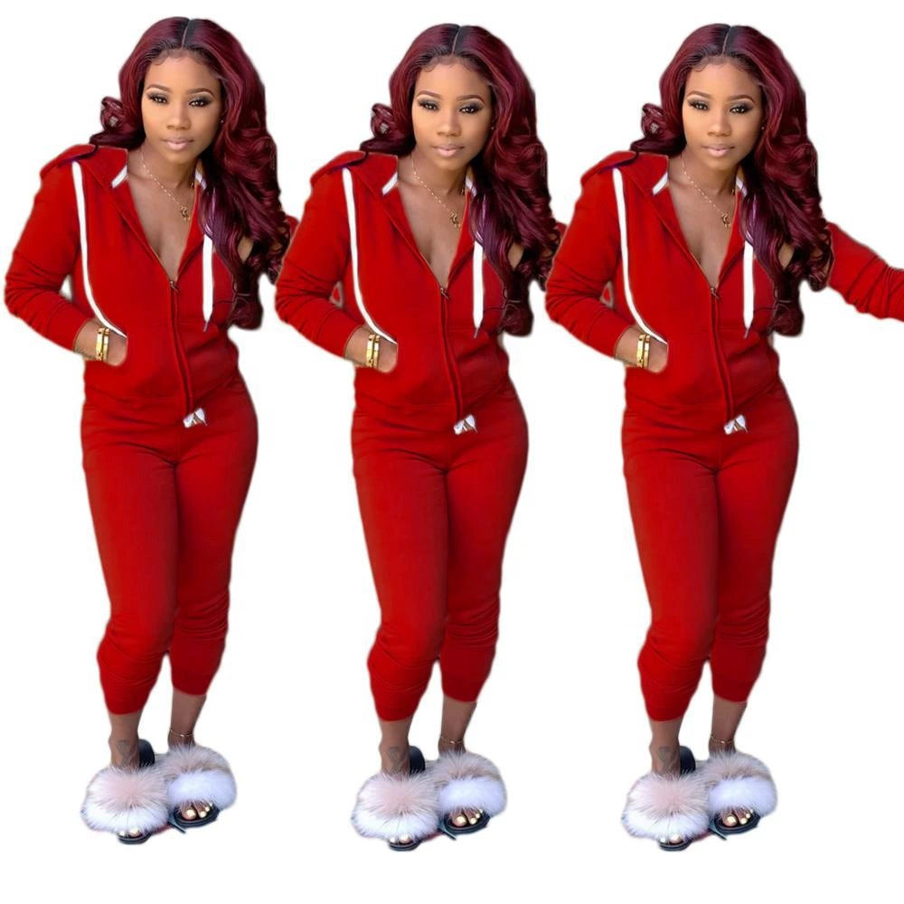 Fashion Trend Solid Color Plus Fleece Sports Color Sweater Two-piece Sets