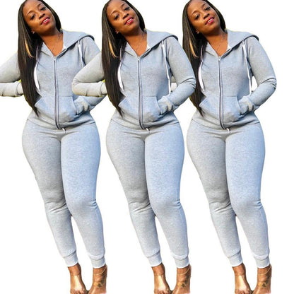 Fashion Trend Solid Color Plus Fleece Sports Color Sweater Two-piece Sets