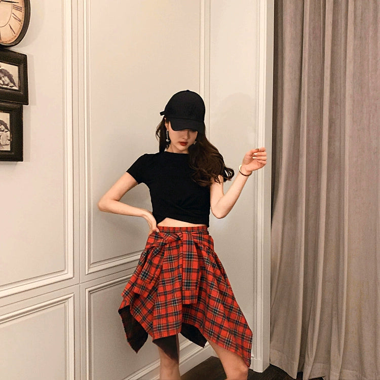 Casual Loose Youth Hip Hop Style Top + Skirt Sets Outfit