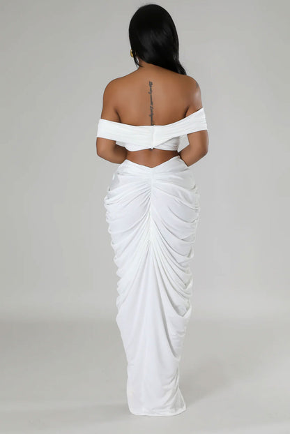 Off Shoulder Crop Top + Low Waist Maxi Skirt Outfits