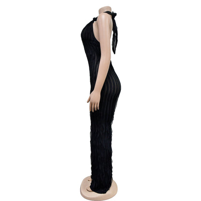 Ruffles Deep V-neck Halter Backless Wide Leg Jumpsuits