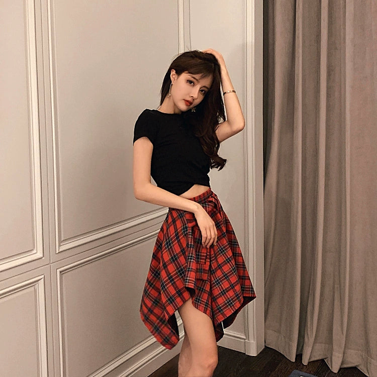 Casual Loose Youth Hip Hop Style Top + Skirt Sets Outfit