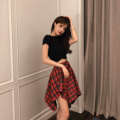 Casual Loose Youth Hip Hop Style Top + Skirt Sets Outfit