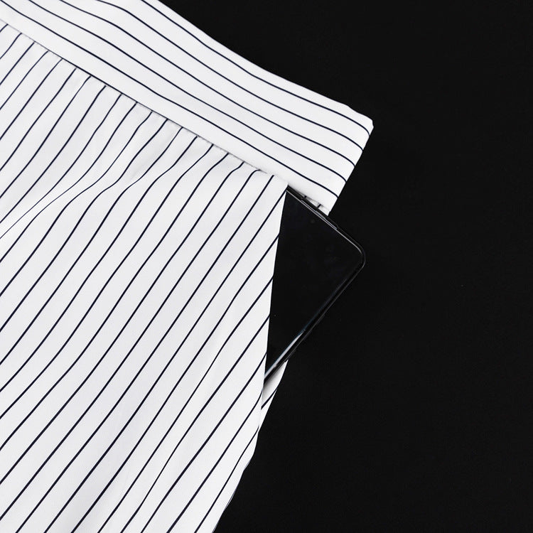 Striped Turn Down Collar Blazer + Split Skirt Sets