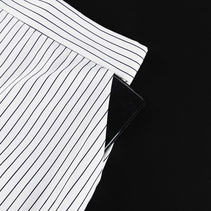 Striped Turn Down Collar Blazer + Split Skirt Sets
