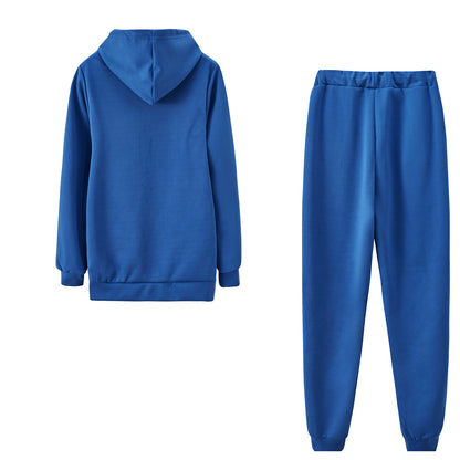 Fashion Trend Solid Color Plus Fleece Sports Color Sweater Two-piece Sets