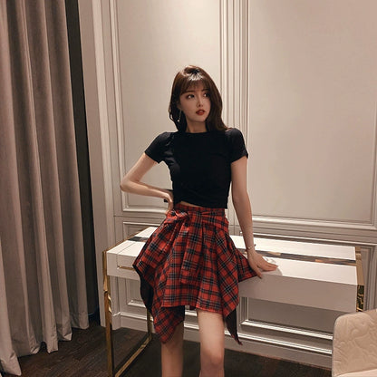 Casual Loose Youth Hip Hop Style Top + Skirt Sets Outfit