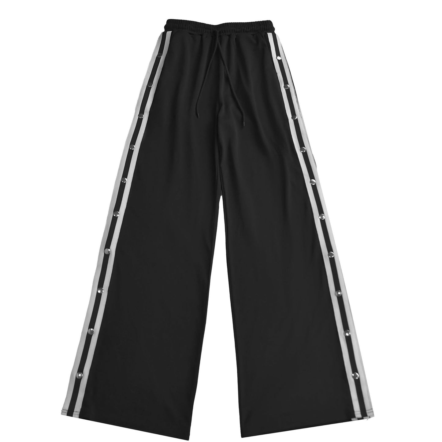 Striped Ribbon T-shirt + Side Button Split Long Pants Sets