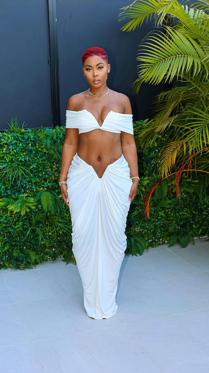 Off Shoulder Crop Top + Low Waist Maxi Skirt Outfits