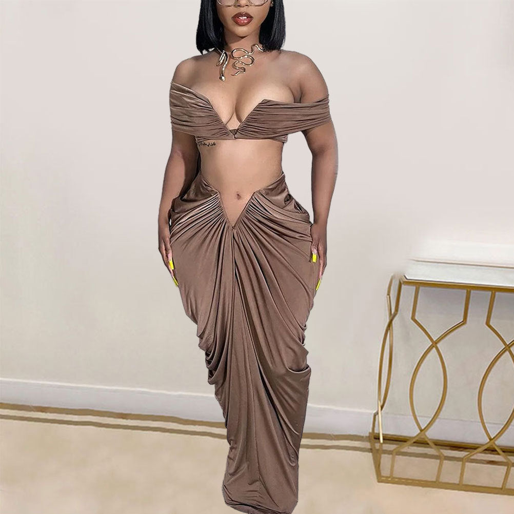 Off Shoulder Crop Top + Low Waist Maxi Skirt Outfits