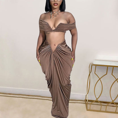 Off Shoulder Crop Top + Low Waist Maxi Skirt Outfits