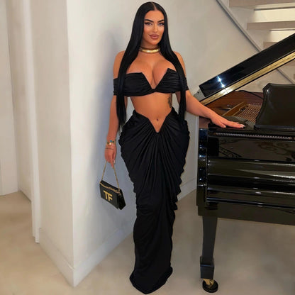Off Shoulder Crop Top + Low Waist Maxi Skirt Outfits