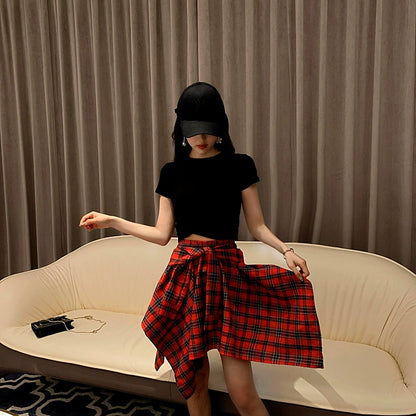 Casual Loose Youth Hip Hop Style Top + Skirt Sets Outfit