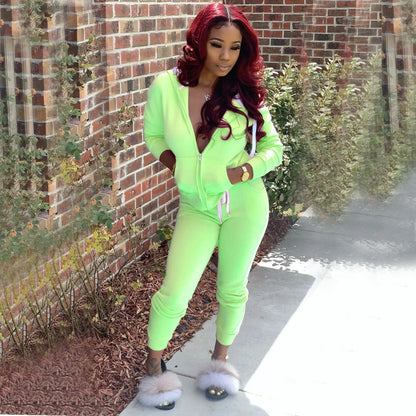 Fashion Trend Solid Color Plus Fleece Sports Color Sweater Two-piece Sets