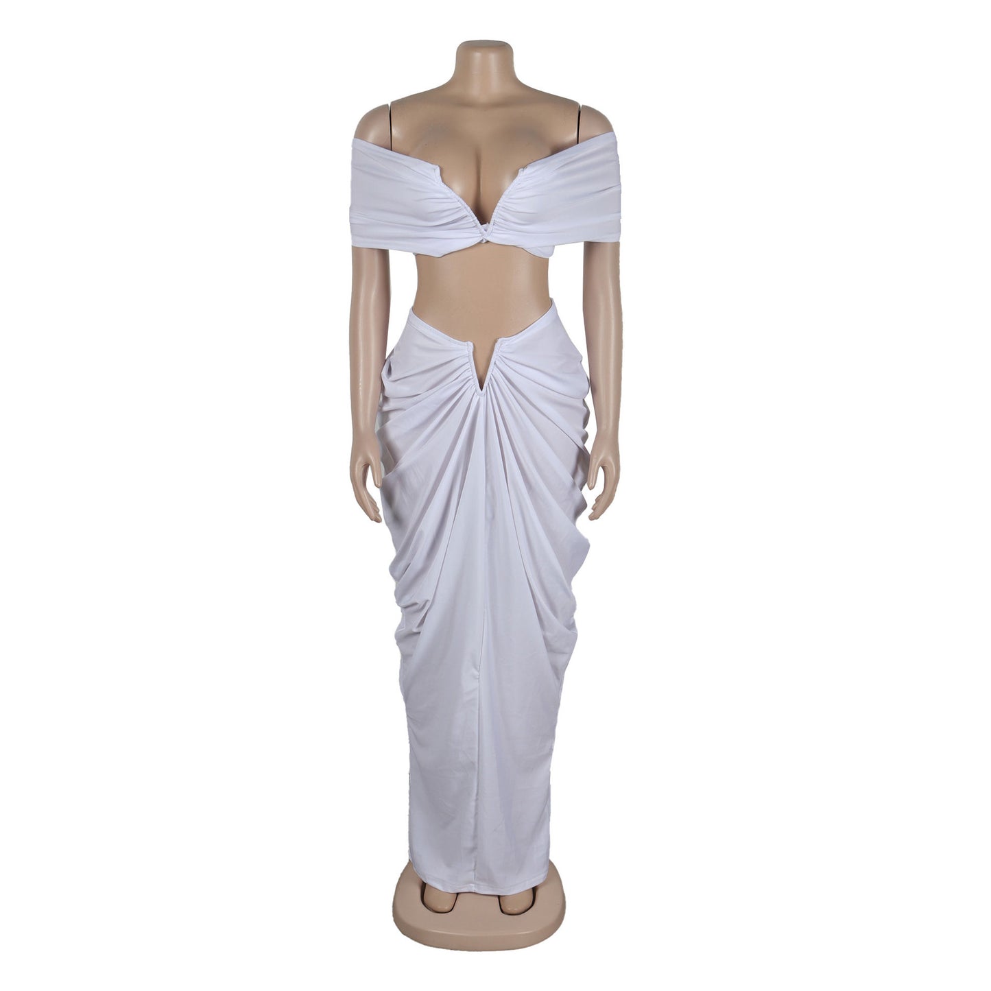 Off Shoulder Crop Top + Low Waist Maxi Skirt Outfits