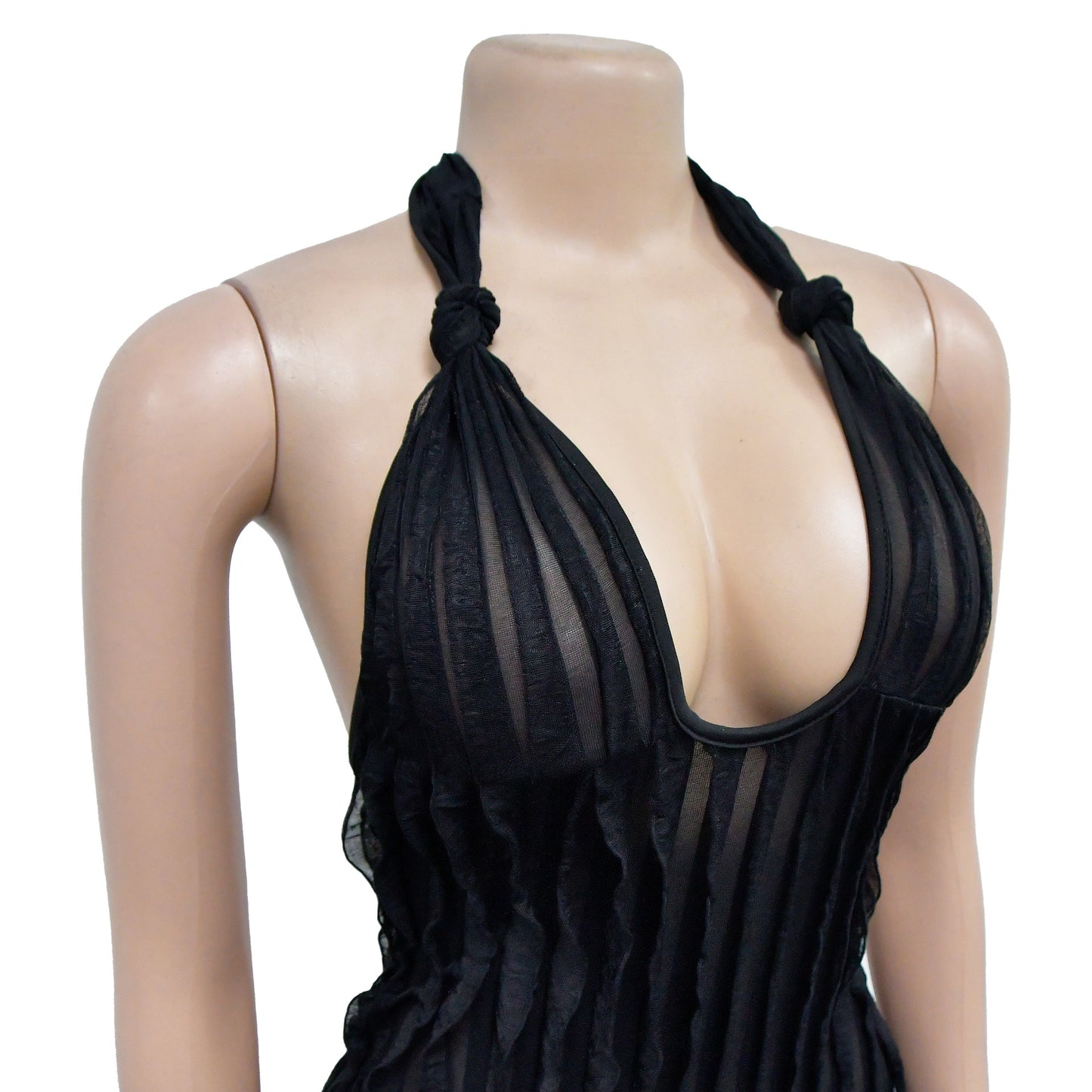Ruffles Deep V-neck Halter Backless Wide Leg Jumpsuits