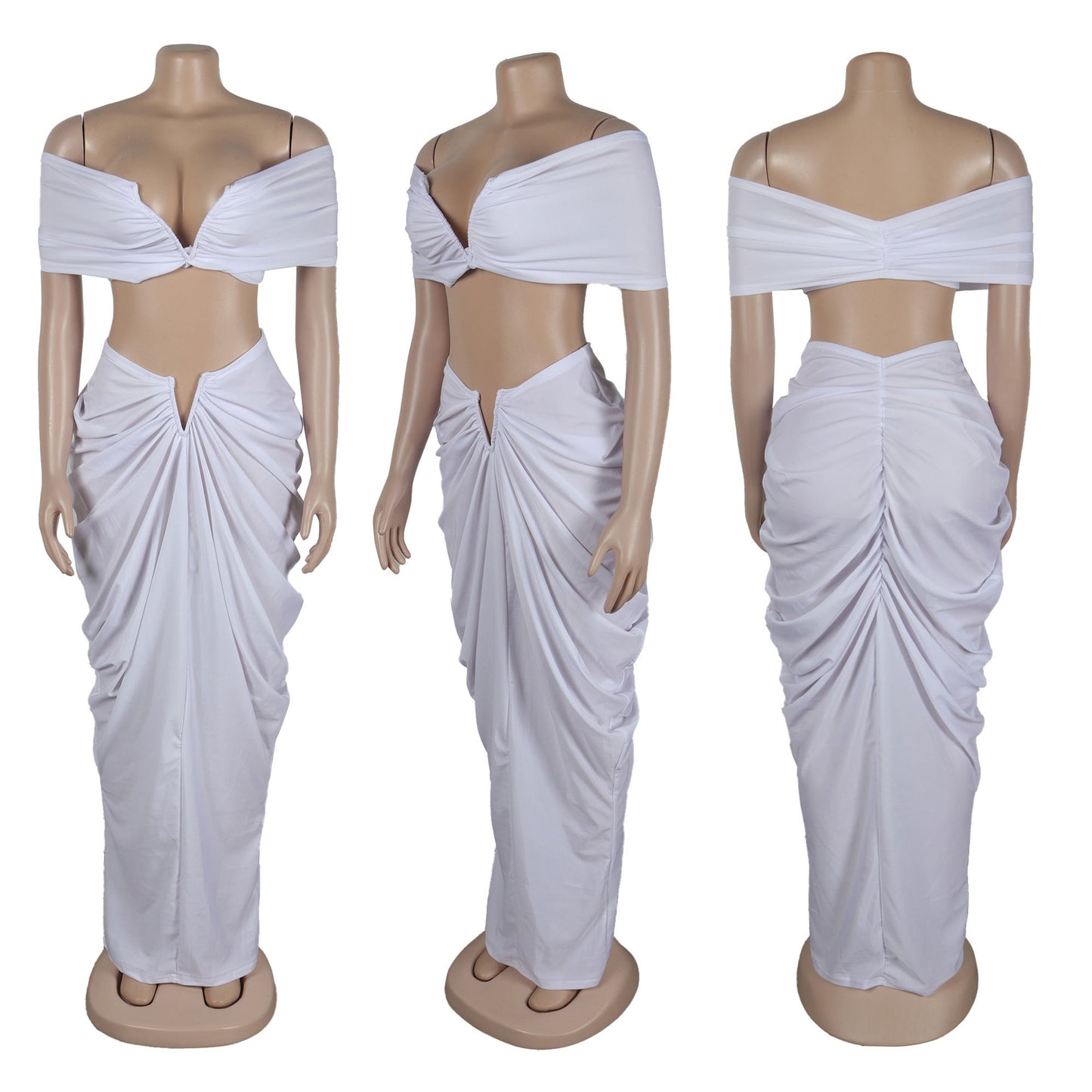 Off Shoulder Crop Top + Low Waist Maxi Skirt Outfits