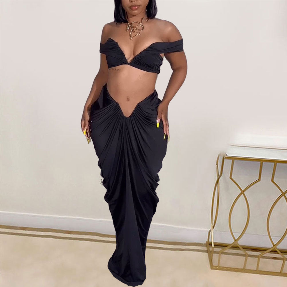 Off Shoulder Crop Top + Low Waist Maxi Skirt Outfits
