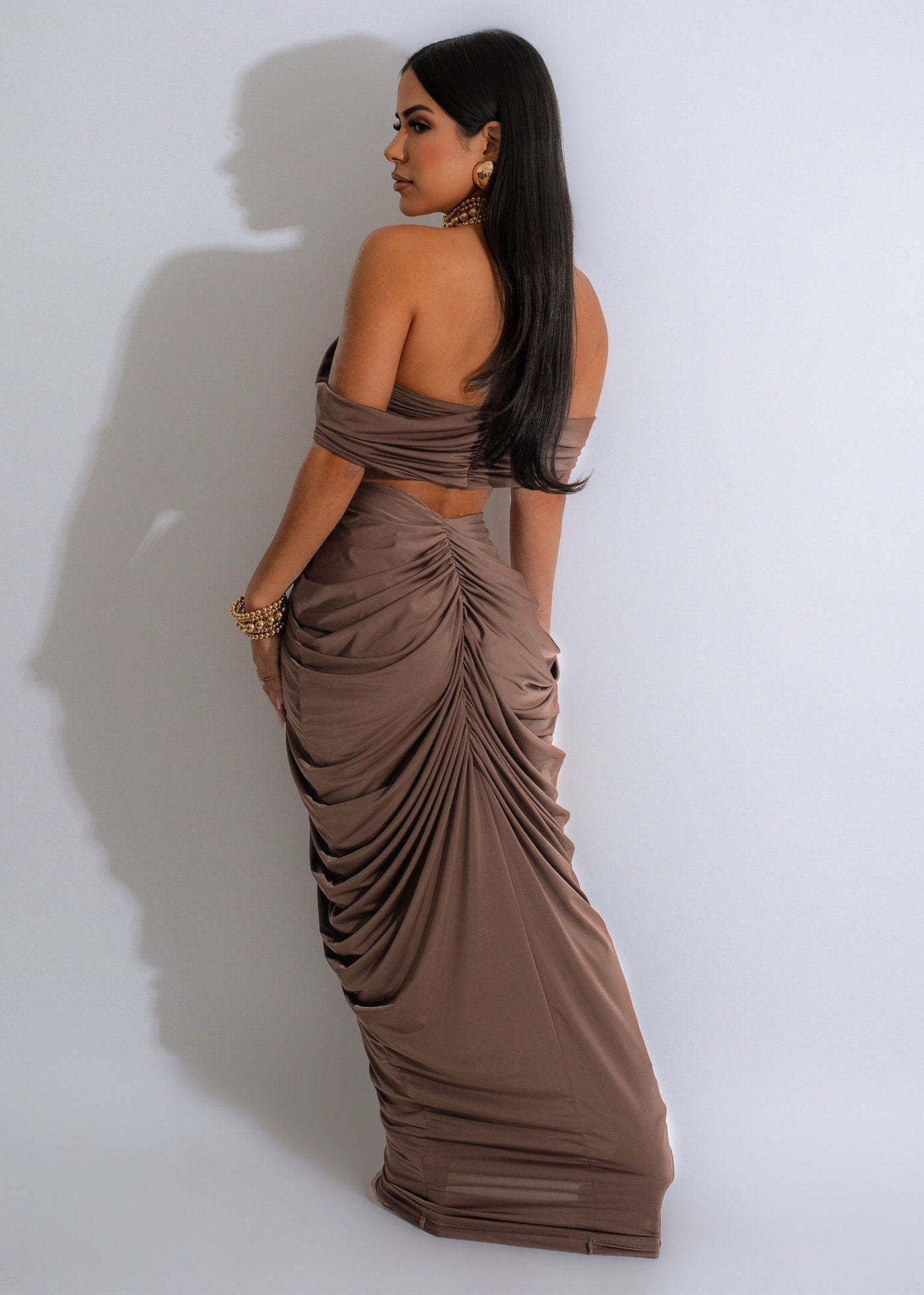 Off Shoulder Crop Top + Low Waist Maxi Skirt Outfits
