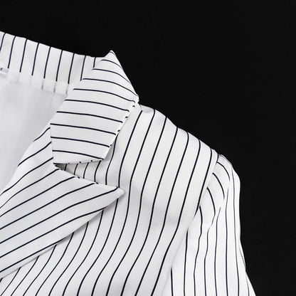Striped Turn Down Collar Blazer + Split Skirt Sets