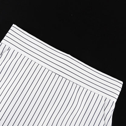 Striped Turn Down Collar Blazer + Split Skirt Sets
