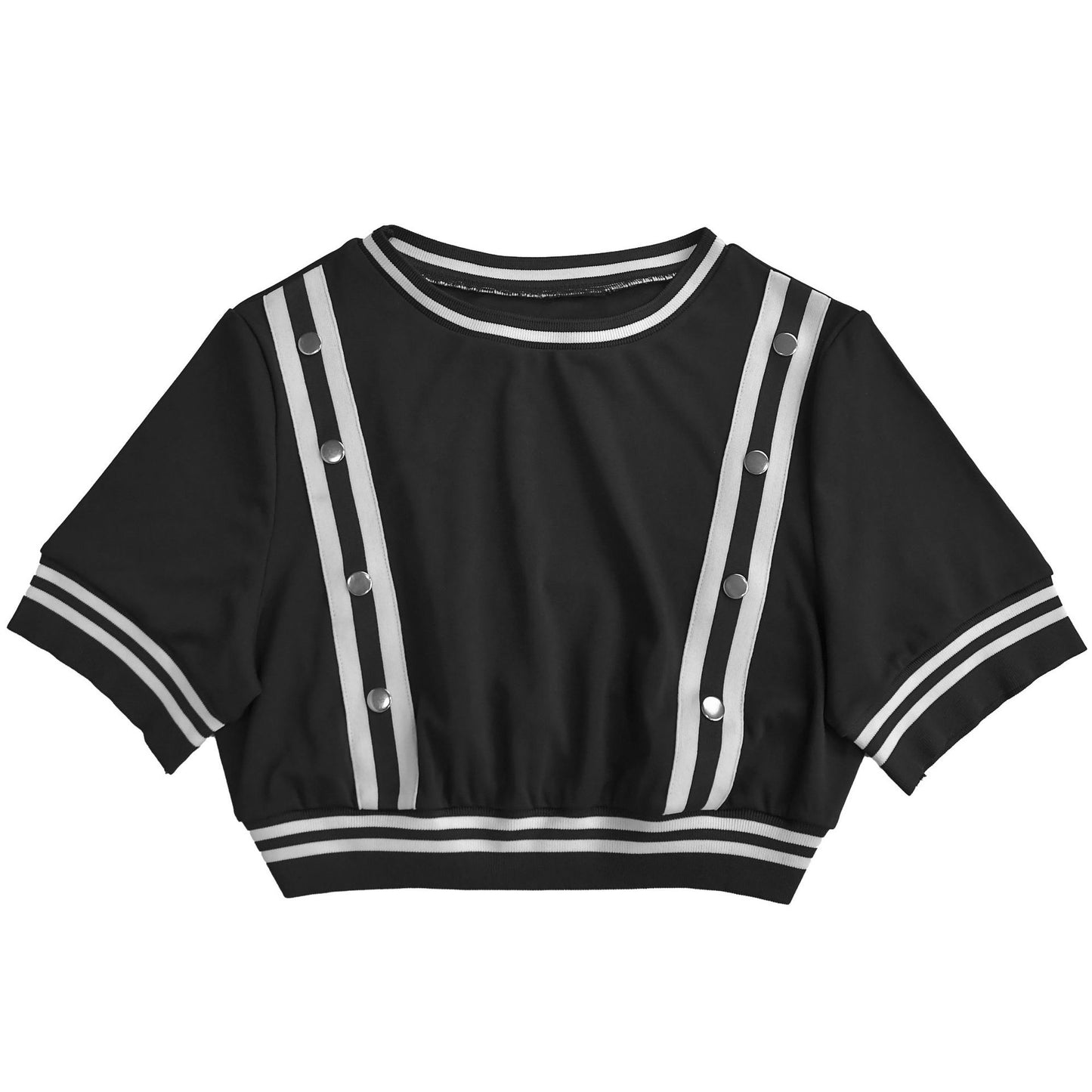 Striped Ribbon T-shirt + Side Button Split Long Pants Sets