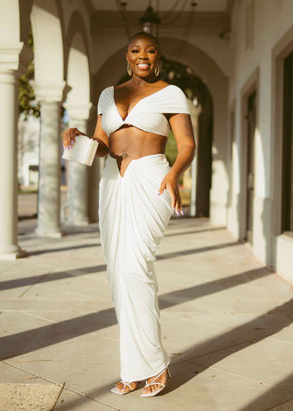 Off Shoulder Crop Top + Low Waist Maxi Skirt Outfits