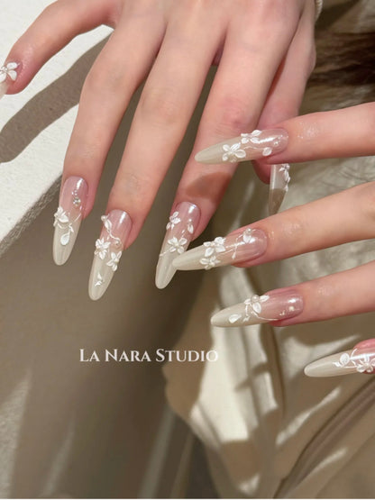 Moonlight Carved Wedding White Fairy Handmade Nails