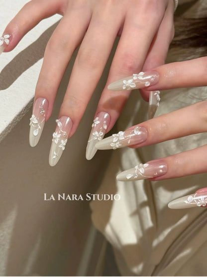 Moonlight Carved Wedding White Fairy Handmade Nails