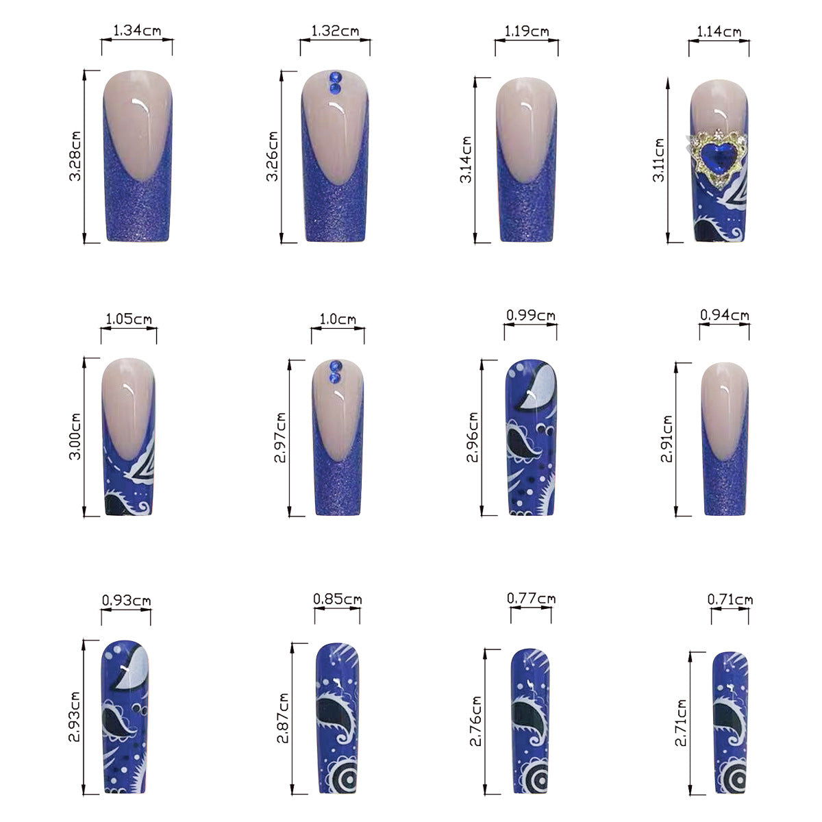 24Pcs Blue Long False Nails Butterfly Ballet French Cartoon  Wearable Fake Nails Full Cover Design Press on Nails Tips Art