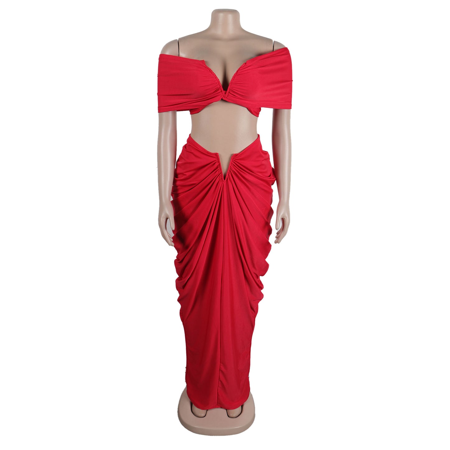 Off Shoulder Crop Top + Low Waist Maxi Skirt Outfits