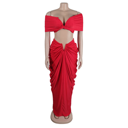 Off Shoulder Crop Top + Low Waist Maxi Skirt Outfits