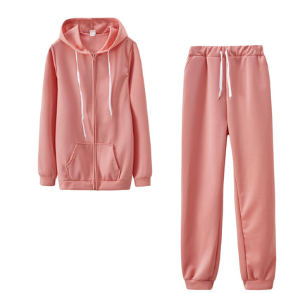 Fashion Trend Solid Color Plus Fleece Sports Color Sweater Two-piece Sets