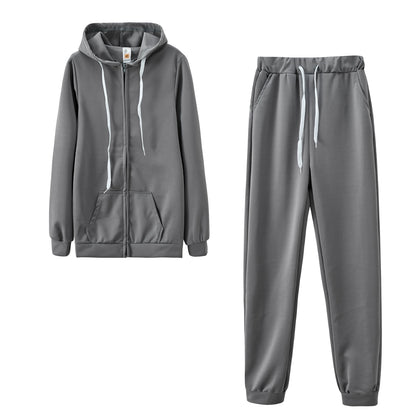 Fashion Trend Solid Color Plus Fleece Sports Color Sweater Two-piece Sets