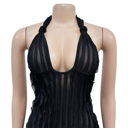 Ruffles Deep V-neck Halter Backless Wide Leg Jumpsuits
